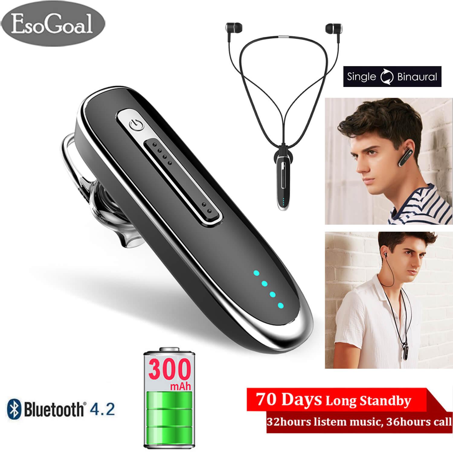 EsoGoal Wireless Earbuds Business Bluetooth Headphone Earpiece Headsets with Mic, Extra Long Standby 36 Hours Talking Time   Stereo Hands-Free In Ear Headphone with External Wired Earphone for Smart P